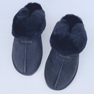 Noblag Black Sheepskin Fur Slippers Shoes For Men & Women
